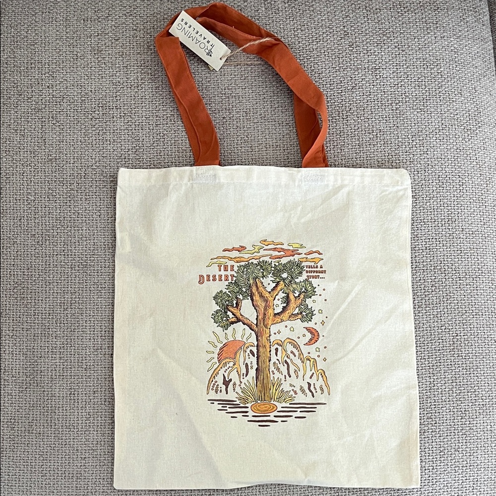 3/$15 SALE Joshua Tree Lightweight Canvas Tote Bag with Orange Handles